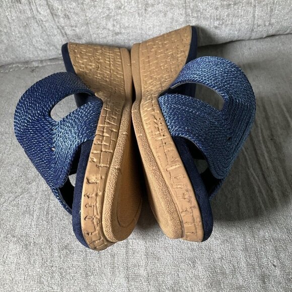 David Tate Vibe Wedge Heeled Sandals Navy Blue Rayon Sz 9.5 WIDE Vacation Comfy - Picture 5 of 12